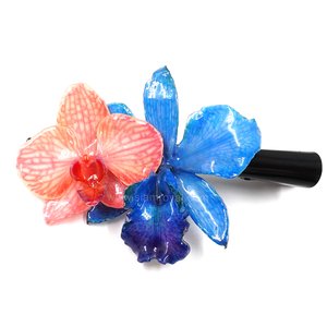 Royal Orchid Collection, Real Phalaenopsis and Cattleya on a 13 cm black metal hair clip, Siam Royal Orchid.