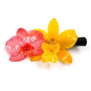 Phalaenopsis and Cattleya on Black Metallic Hair Clip.