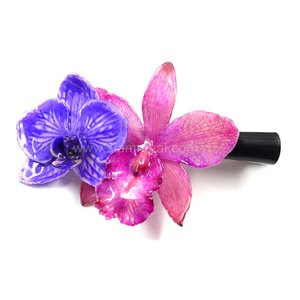 Phalaenopsis and Cattleya on Black Metallic Hair Clip.