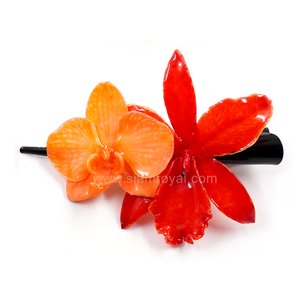 Phalaenopsis and Cattleya on Black Metallic Hair Clip.