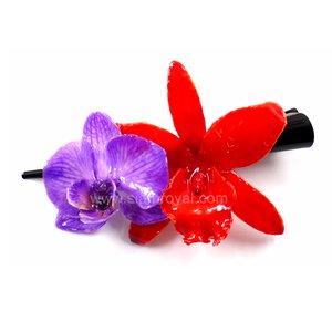Phalaenopsis and Cattleya on Black Metallic Hair Clip.
