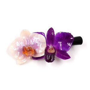 Real Phalaenopsis & Dendrobium orchid on Large Black Metallic Hair Clip