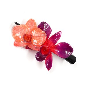 Real Phalaenopsis & Dendrobium orchid on Large Black Metallic Hair Clip